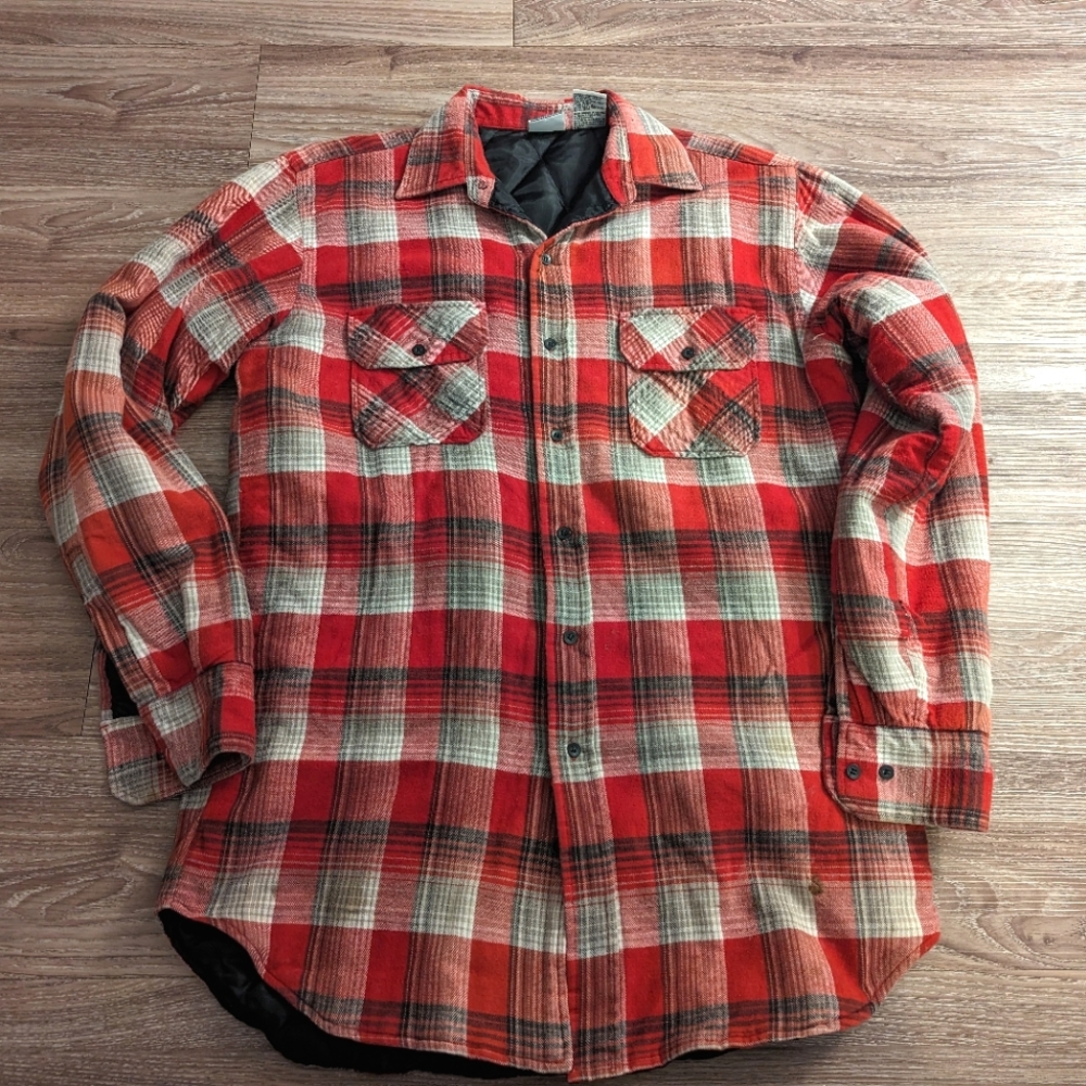 Vintage Ozark Trail flannel quilted lined plaid shirt jacket L - Picture 1 of 4
